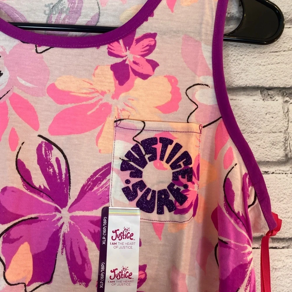 Justice Girls Pink Purple Peach Floral Sleeveless Shirt Tank Top XS (size 5/6)